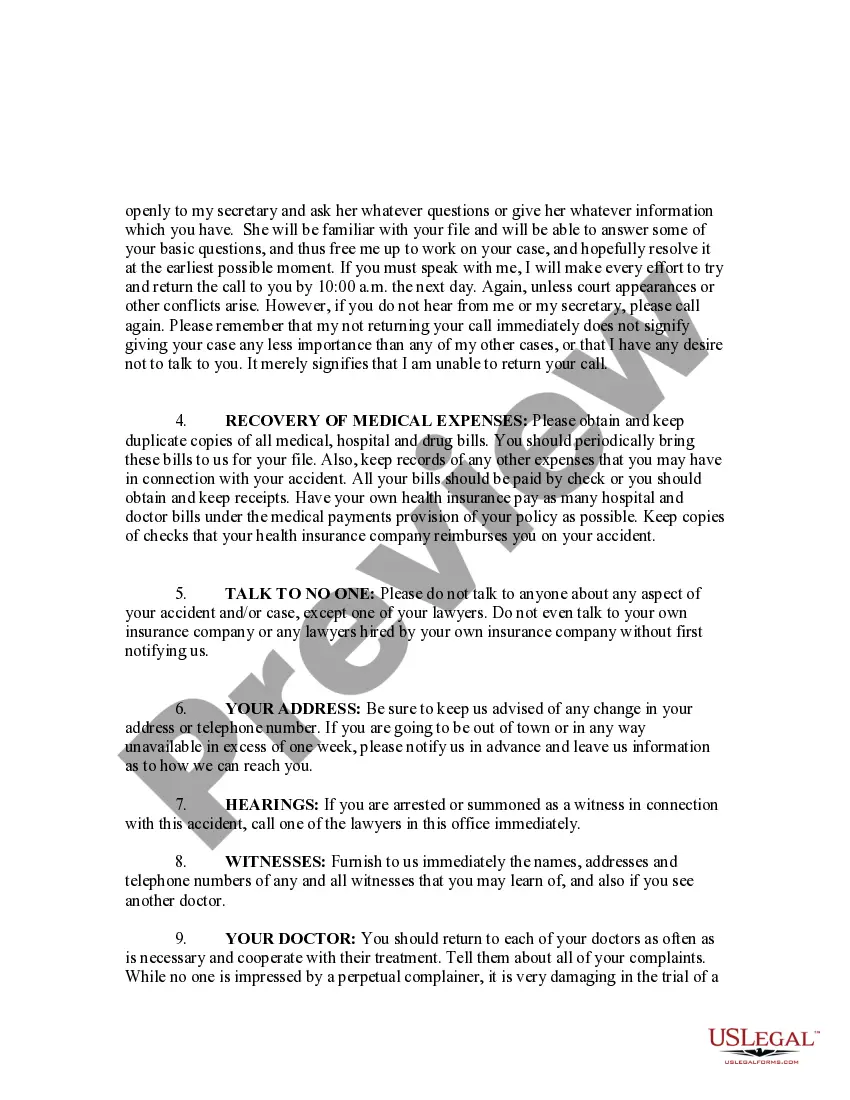 Preview Letter to Client After Contract Signed Advising of Office Procedures and how Case Will Be Handled