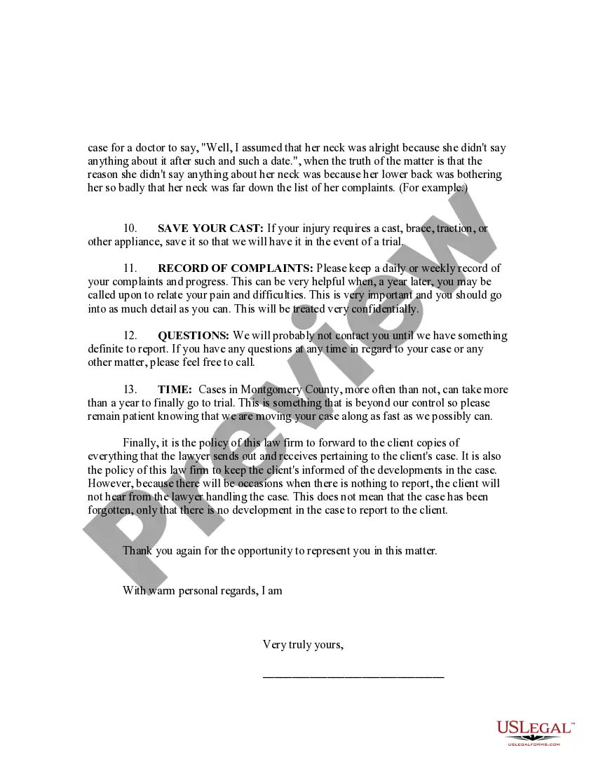 Preview Letter to Client After Contract Signed Advising of Office Procedures and how Case Will Be Handled