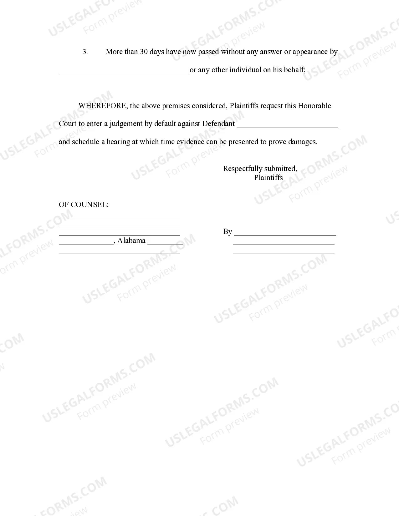 Preview Motion for Default Judgment for Failure to File Answer