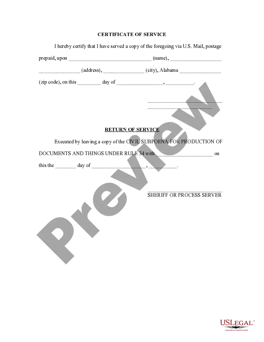 Get Civil Subpoena to Produce Documents and Things Under Rule 34 Preview Civil Subpoena to Produce Documents and Things Under Rule 34