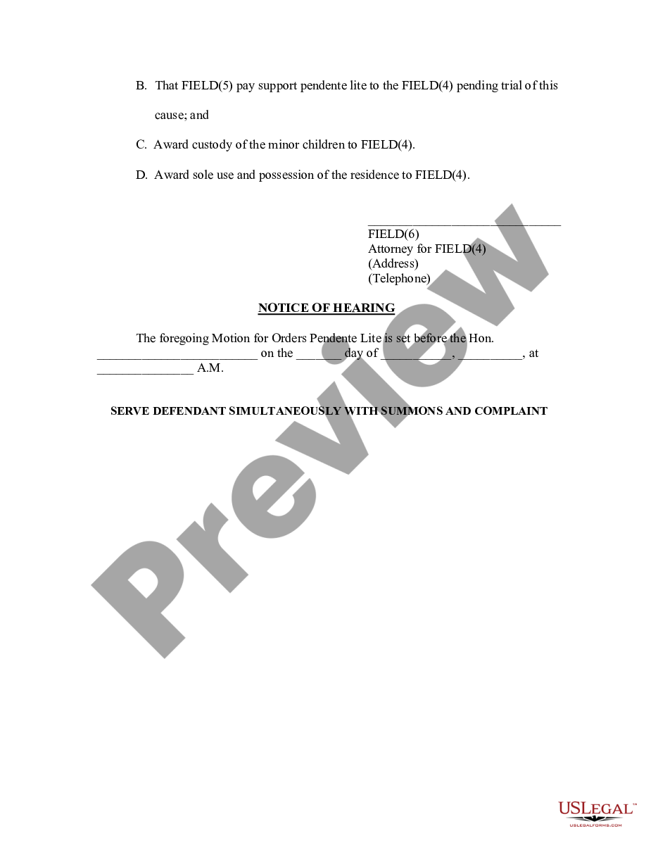 page 1 Motion for Orders Pendente Lite - Temporary Support and Custody preview
