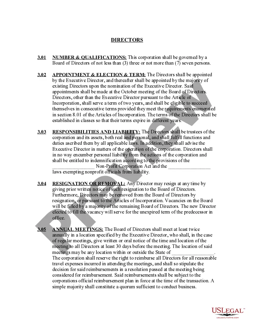 Preview Bylaws of a Nonprofit Organization