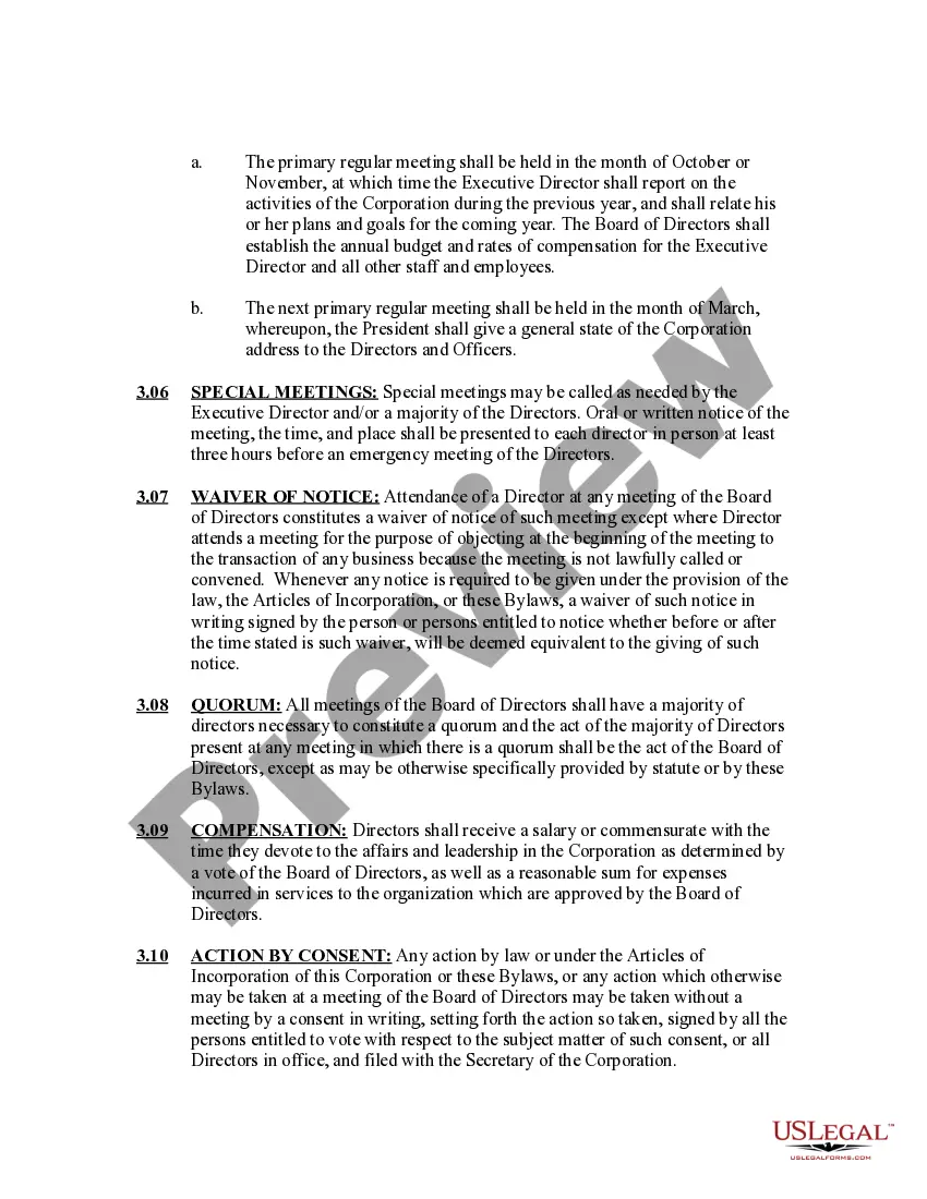 Preview Bylaws of a Nonprofit Organization