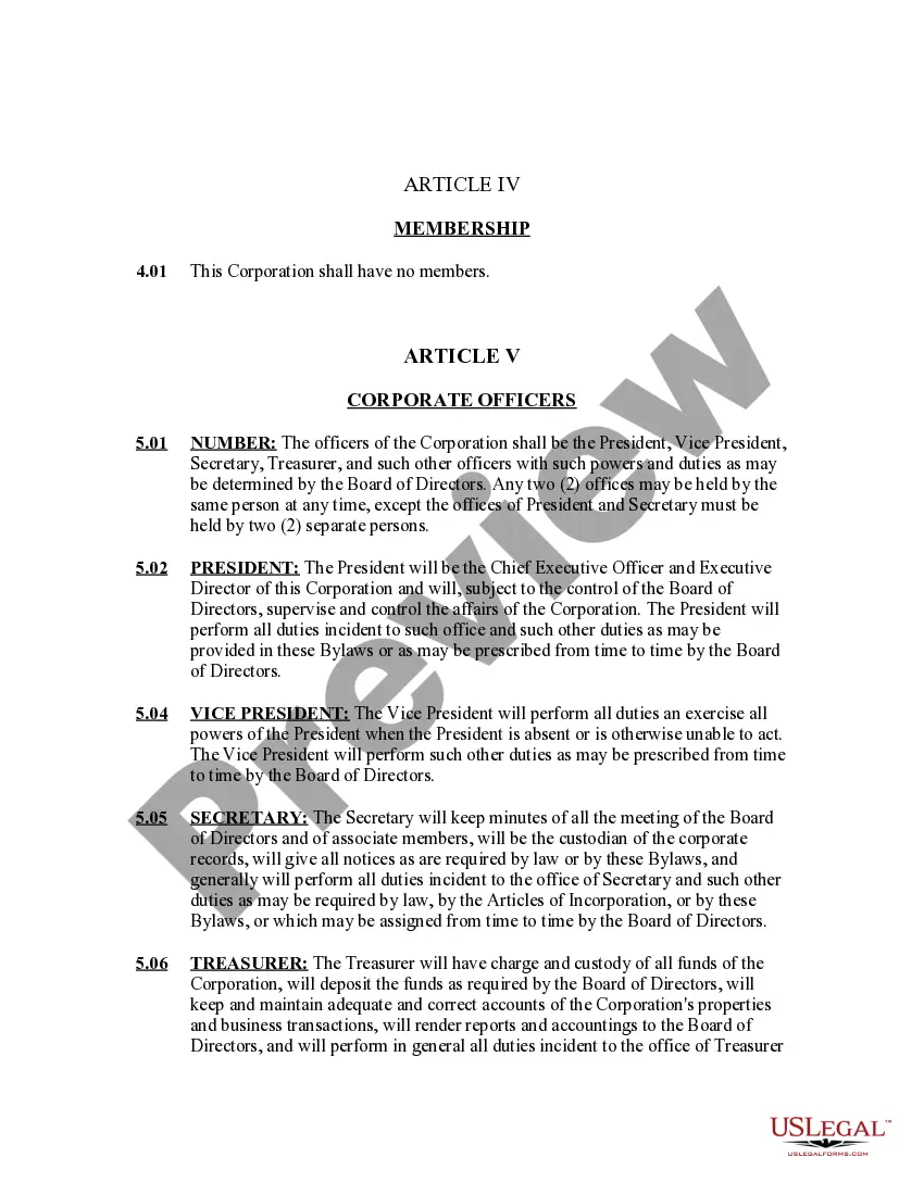 Preview Bylaws of a Nonprofit Organization