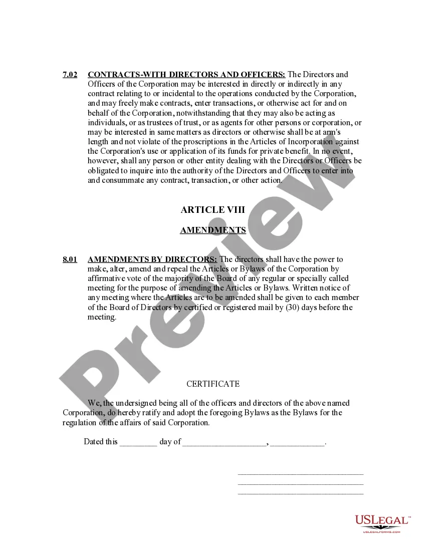 Preview Bylaws of a Nonprofit Organization