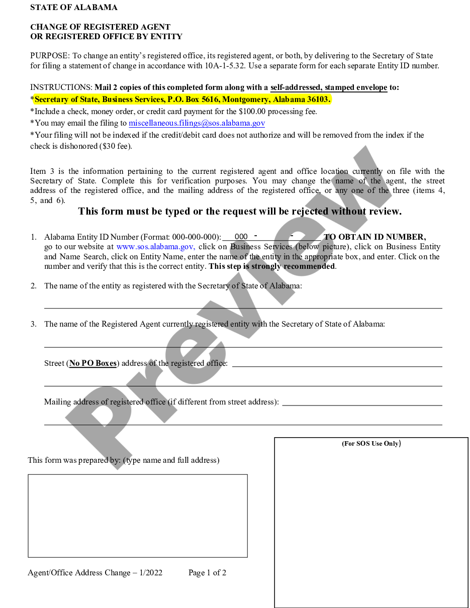 page 0 Alabama Change of Registered Agent preview
