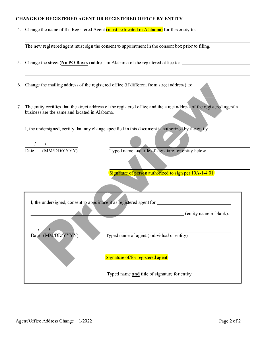 page 1 Alabama Change of Registered Agent preview