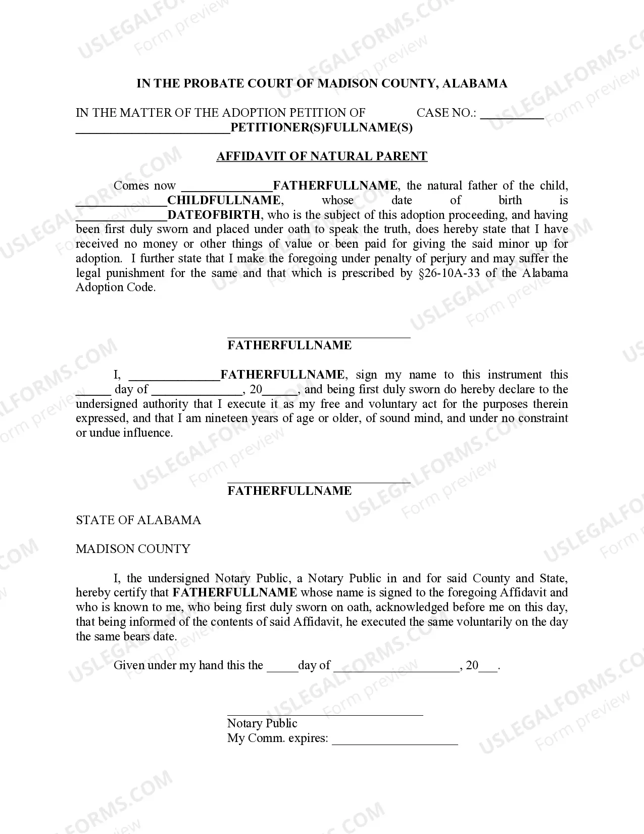 Preview Consent or Relinquishment of Minor for Adoption