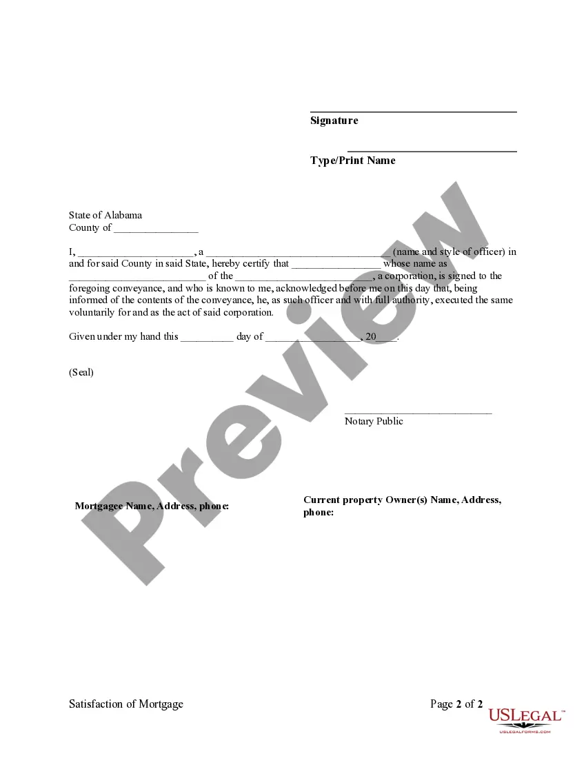 Preview Satisfaction, Release or Cancellation of Mortgage by Individual