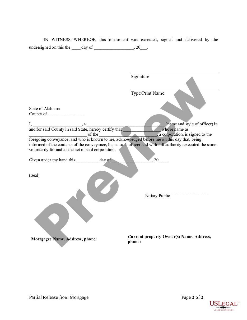 page 1 Partial Release of Property From Mortgage by Individual Holder preview