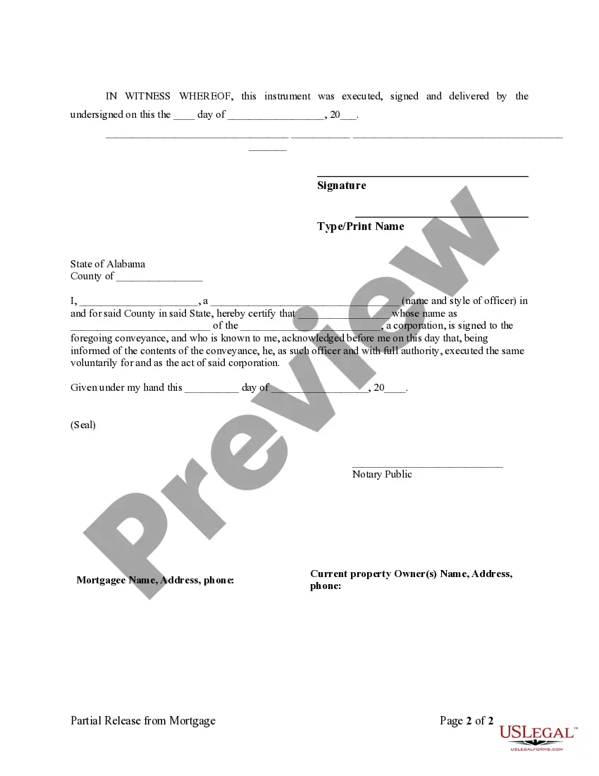 Preview Partial Release of Property From Mortgage by Individual Holder