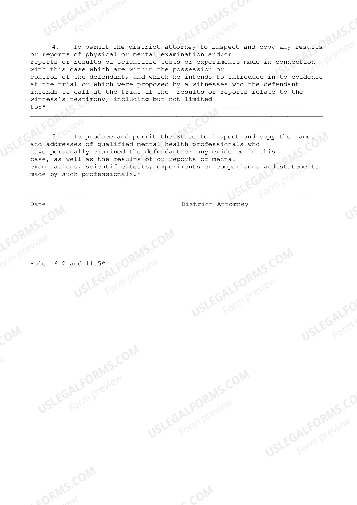 Preview Request of State for Production by Defendant