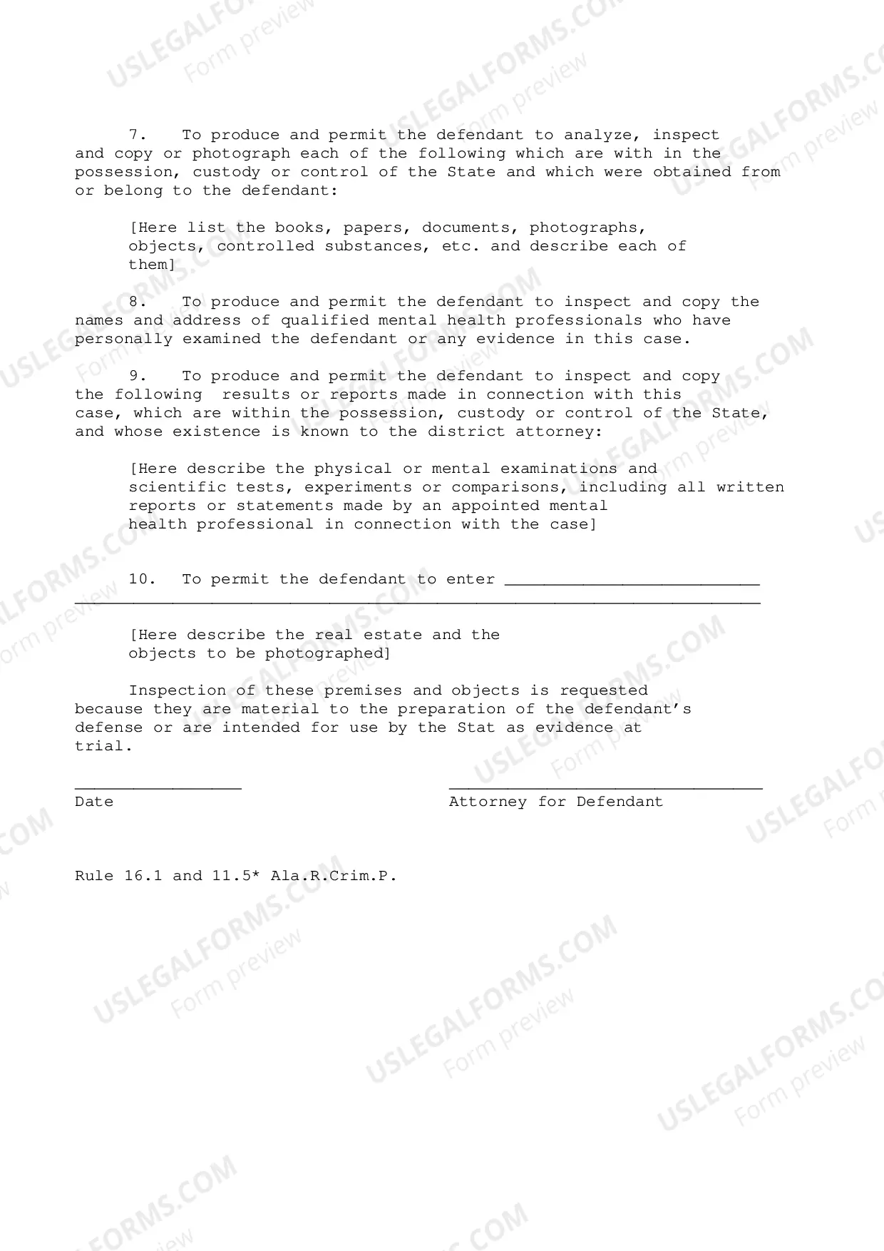 Preview Request of Defendant for Production by State