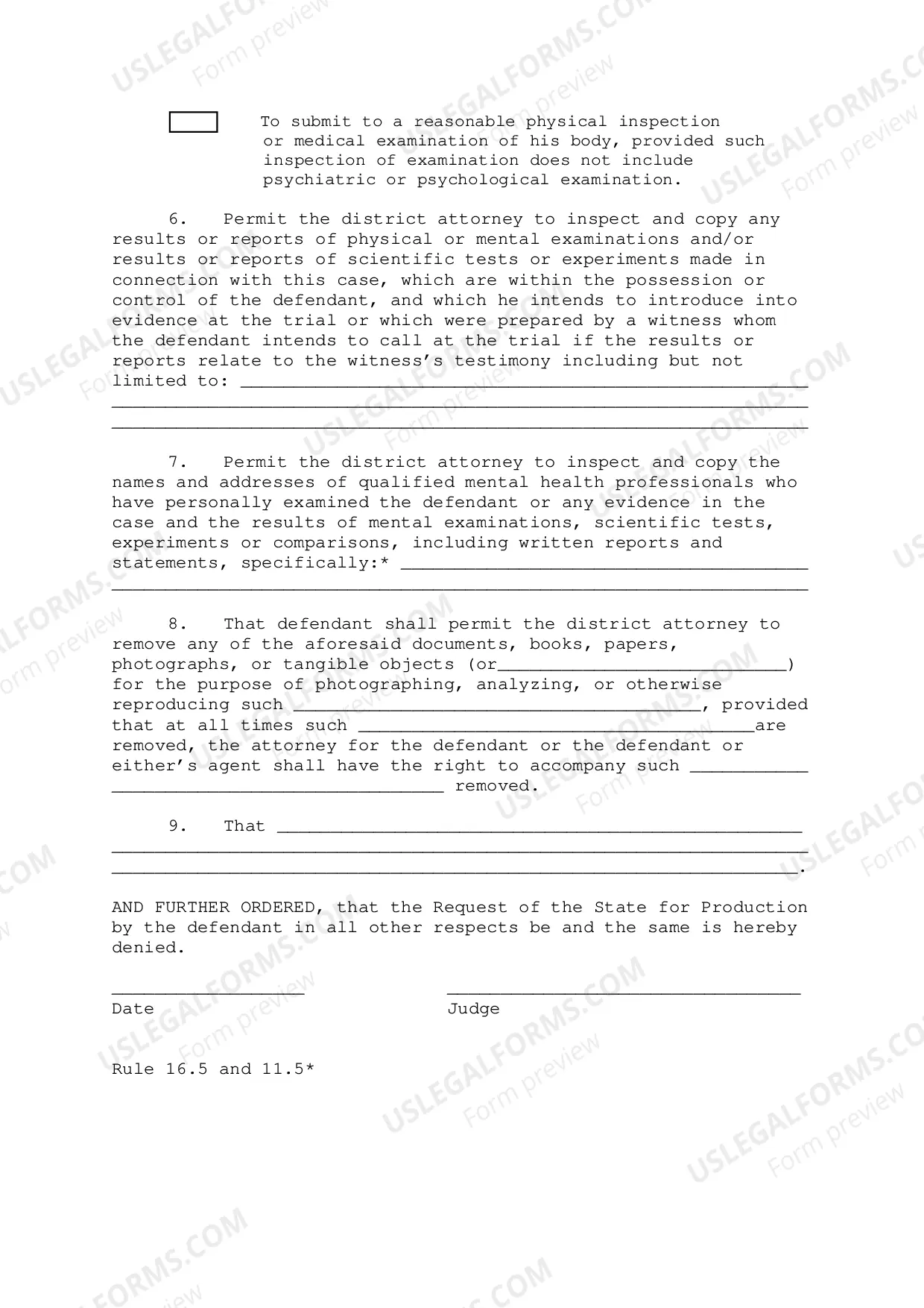 Preview Order for Production by Defendant