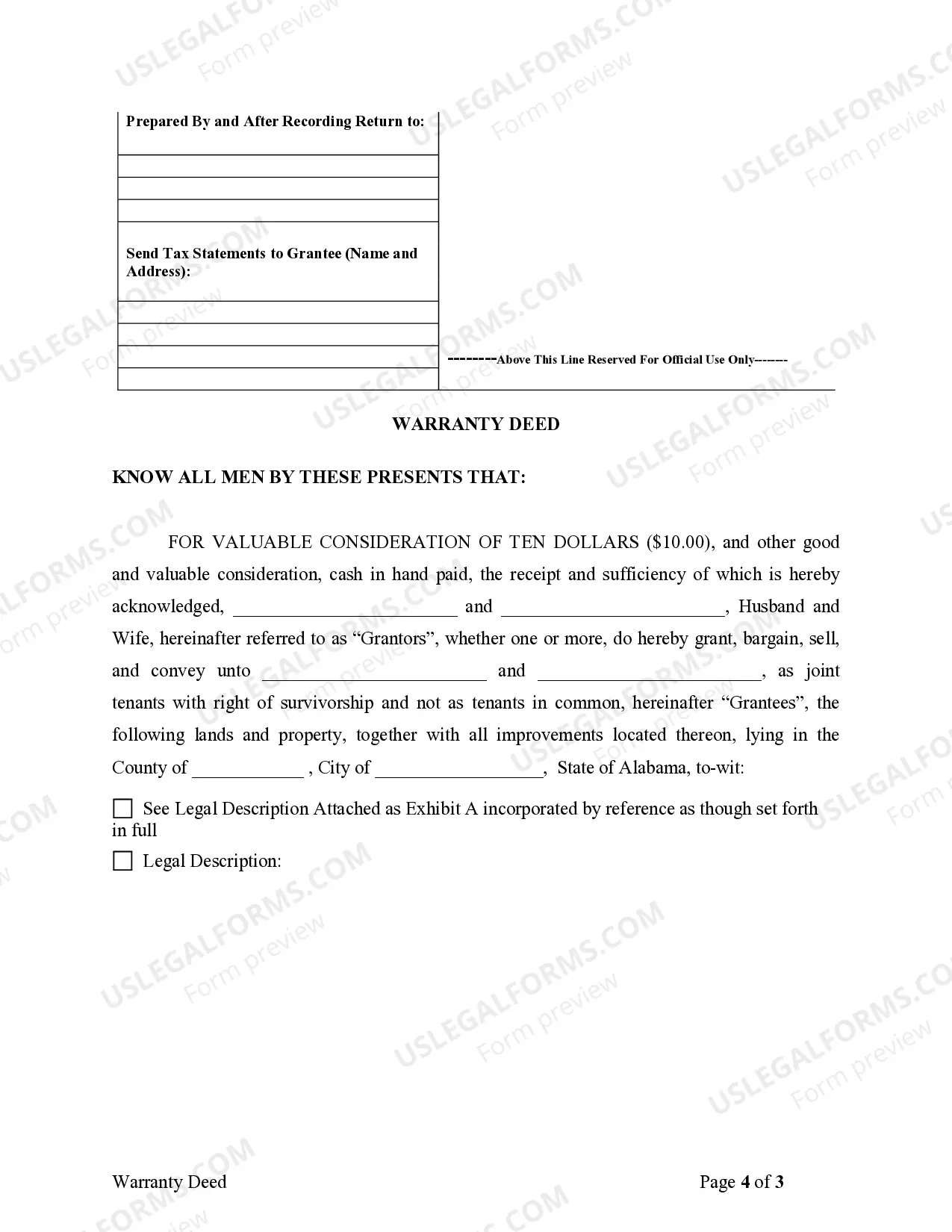 Preview Warranty Deed for Husband and Wife Converting Property from Tenants in Common to Joint Tenancy