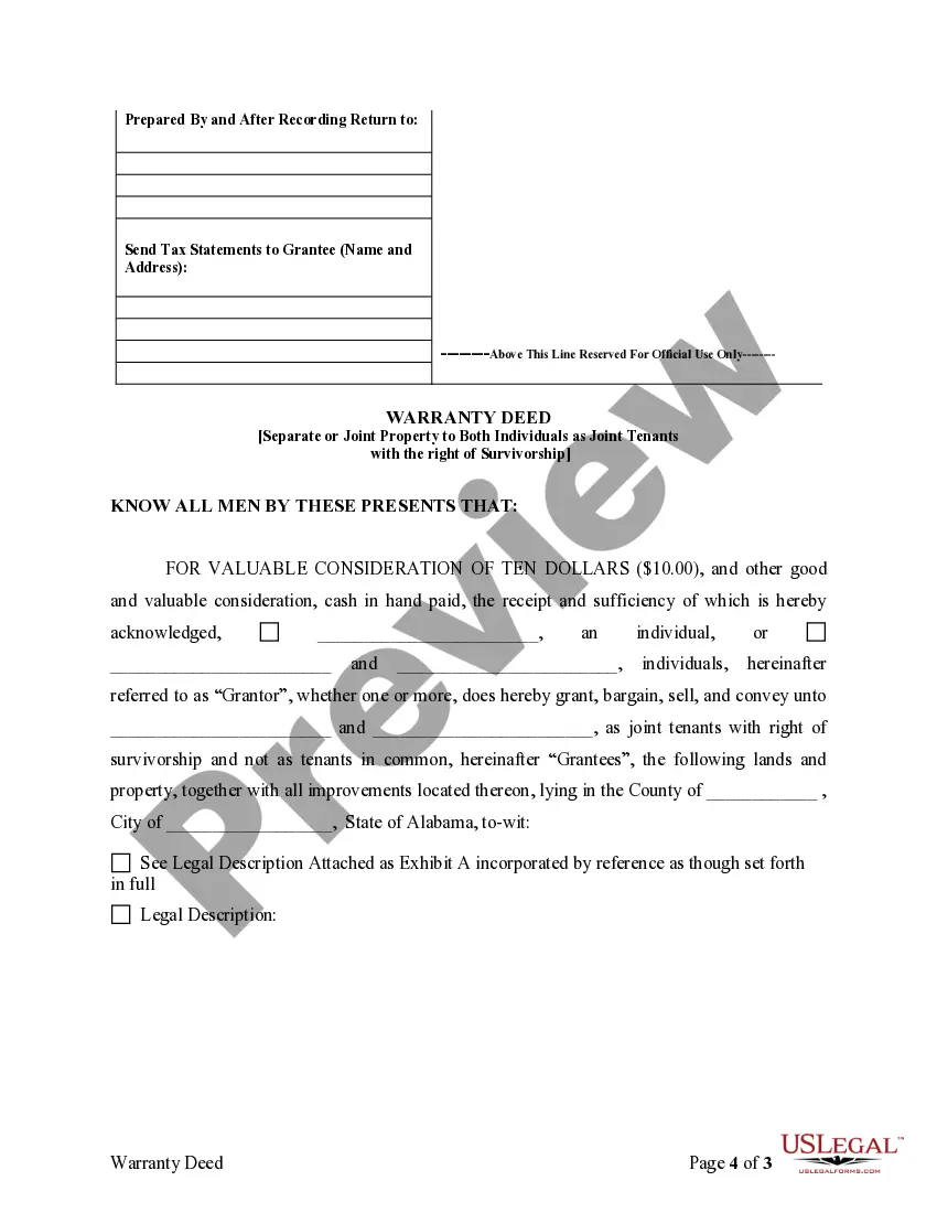 Preview Warranty Deed for Separate or Joint Property to Joint Tenancy