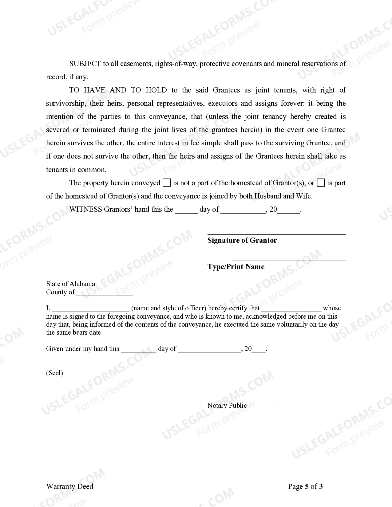 Preview Warranty Deed to Separate Property of one Spouse to both as Joint Tenants or as Community Property with Right of Survivorship