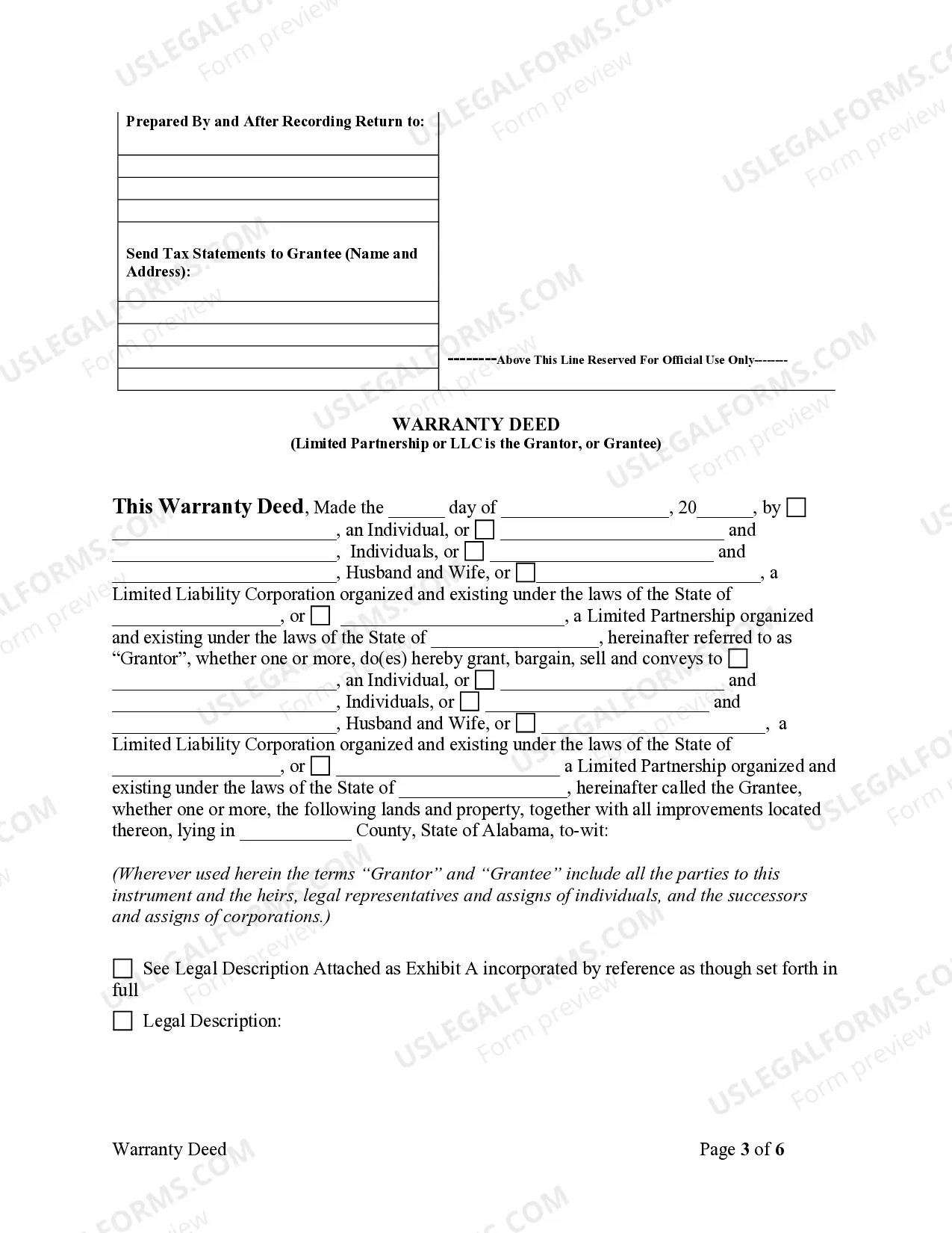 Preview Warranty Deed from Limited Partnership or LLC is the Grantor, or Grantee