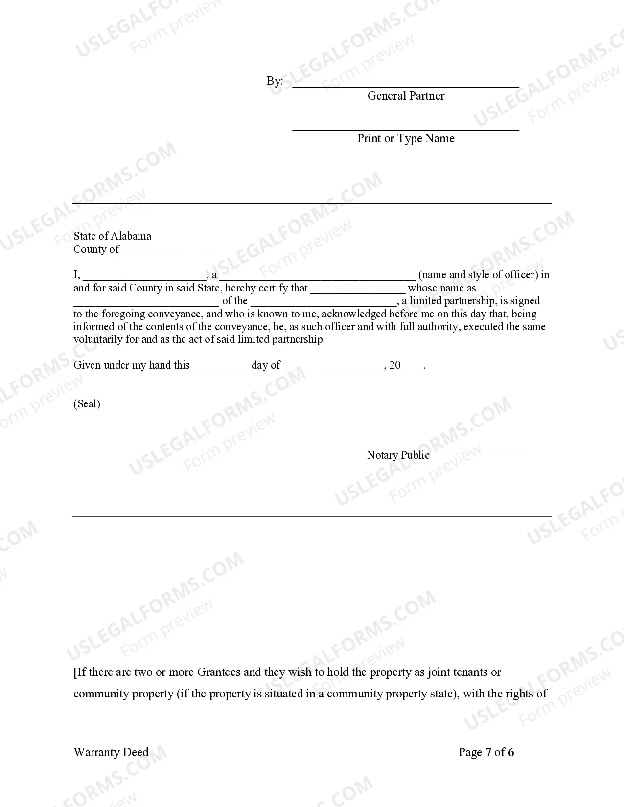 Preview Warranty Deed from Limited Partnership or LLC is the Grantor, or Grantee