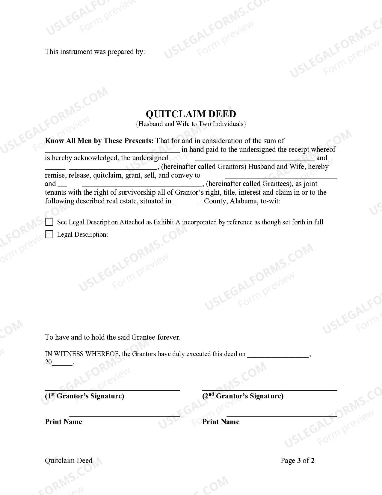 Preview Quitclaim Deed from Husband and Wife to Two Individuals as Joint Tenants