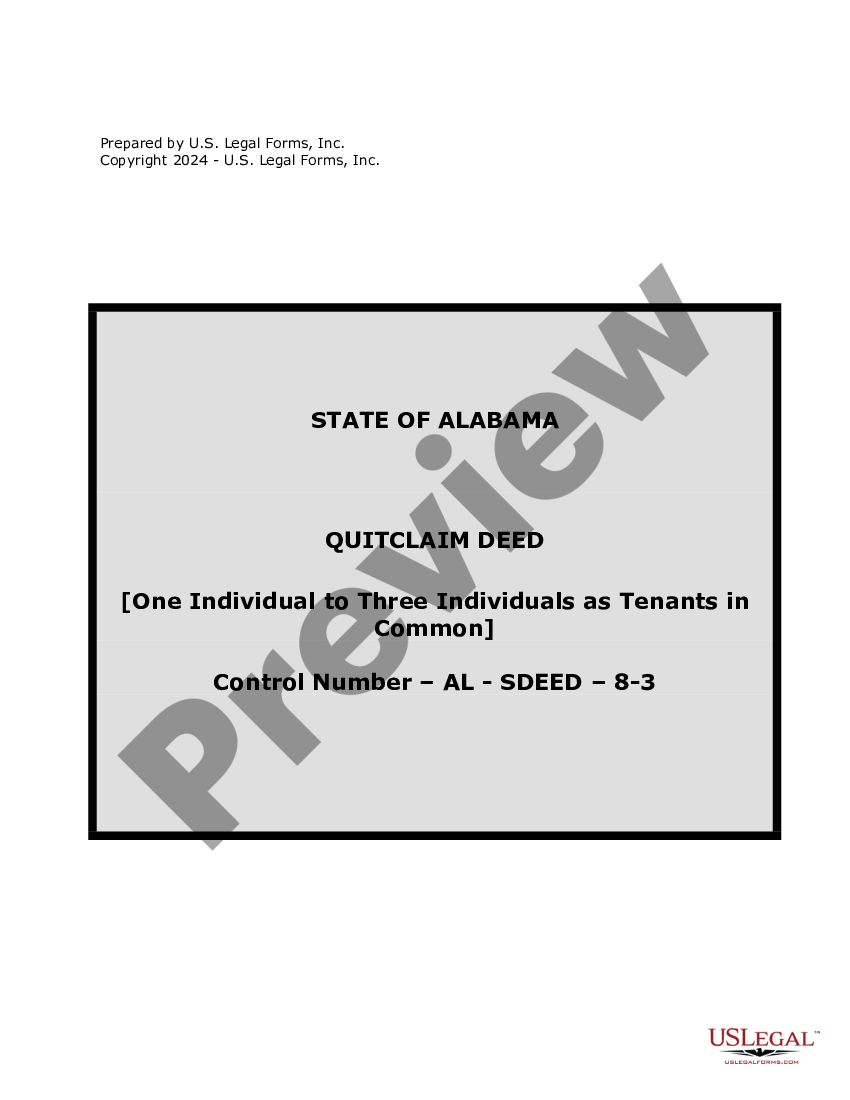 Alabama Quitclaim Deed From One Individual To Three Individuals As Tenants In Common Quitclaim 4818