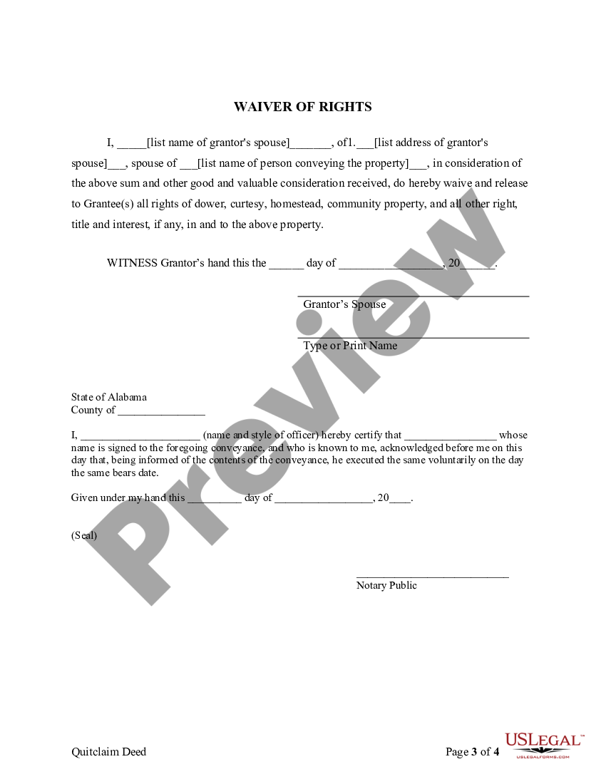 Birmingham Alabama Quitclaim Deed From One Individual To Four Individuals As Joint Tenants With 8263