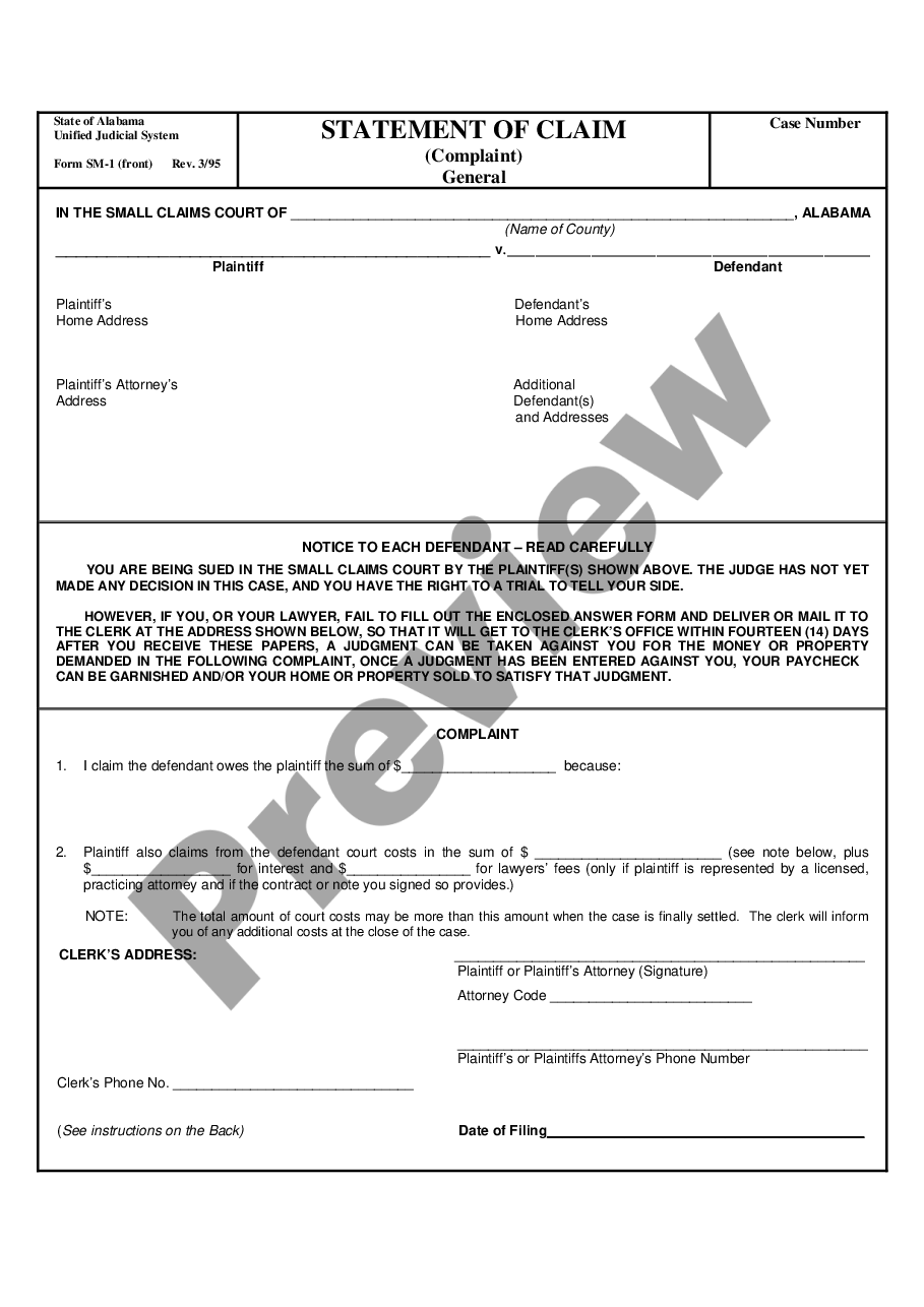 page 0 Statement of Claim - Complaint - General preview