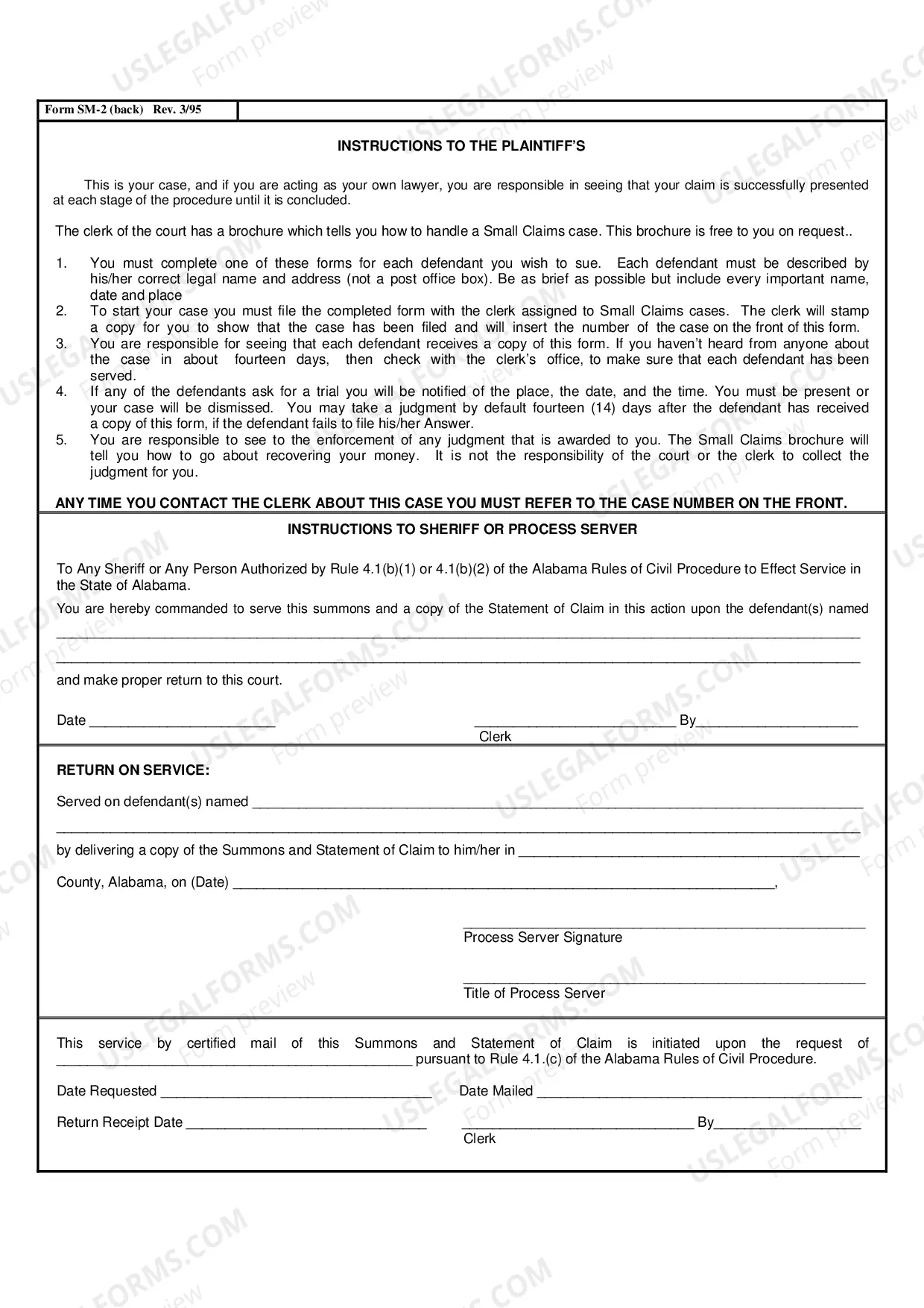 Preview Statement of Claim (Complaint) for Specific Property