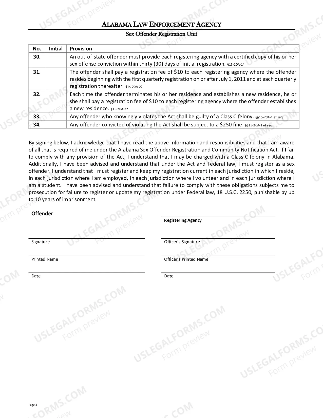 Preview Adult Sex Offender Responsibilities Acknowledgement