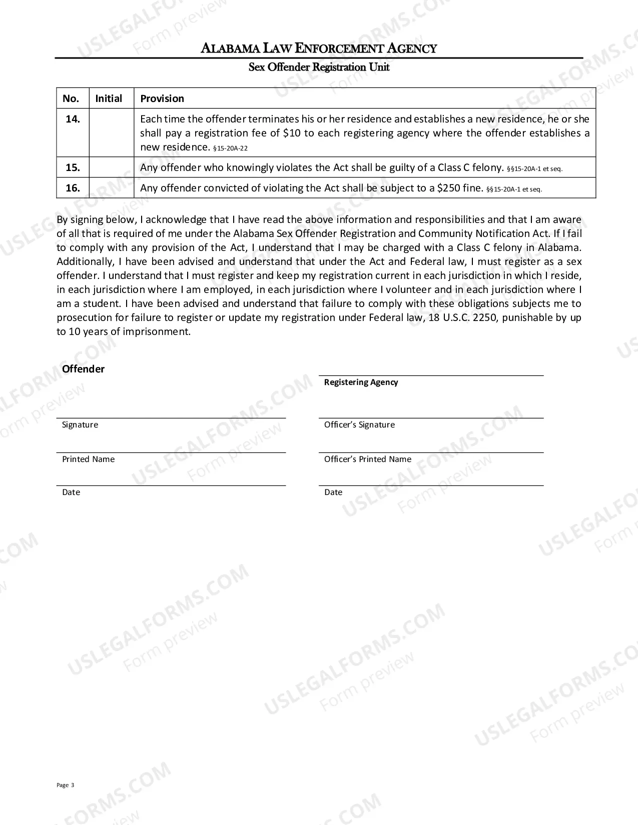 Preview Adult Sex Offender Responsibilities Acknowledgement Registration and Verification Only