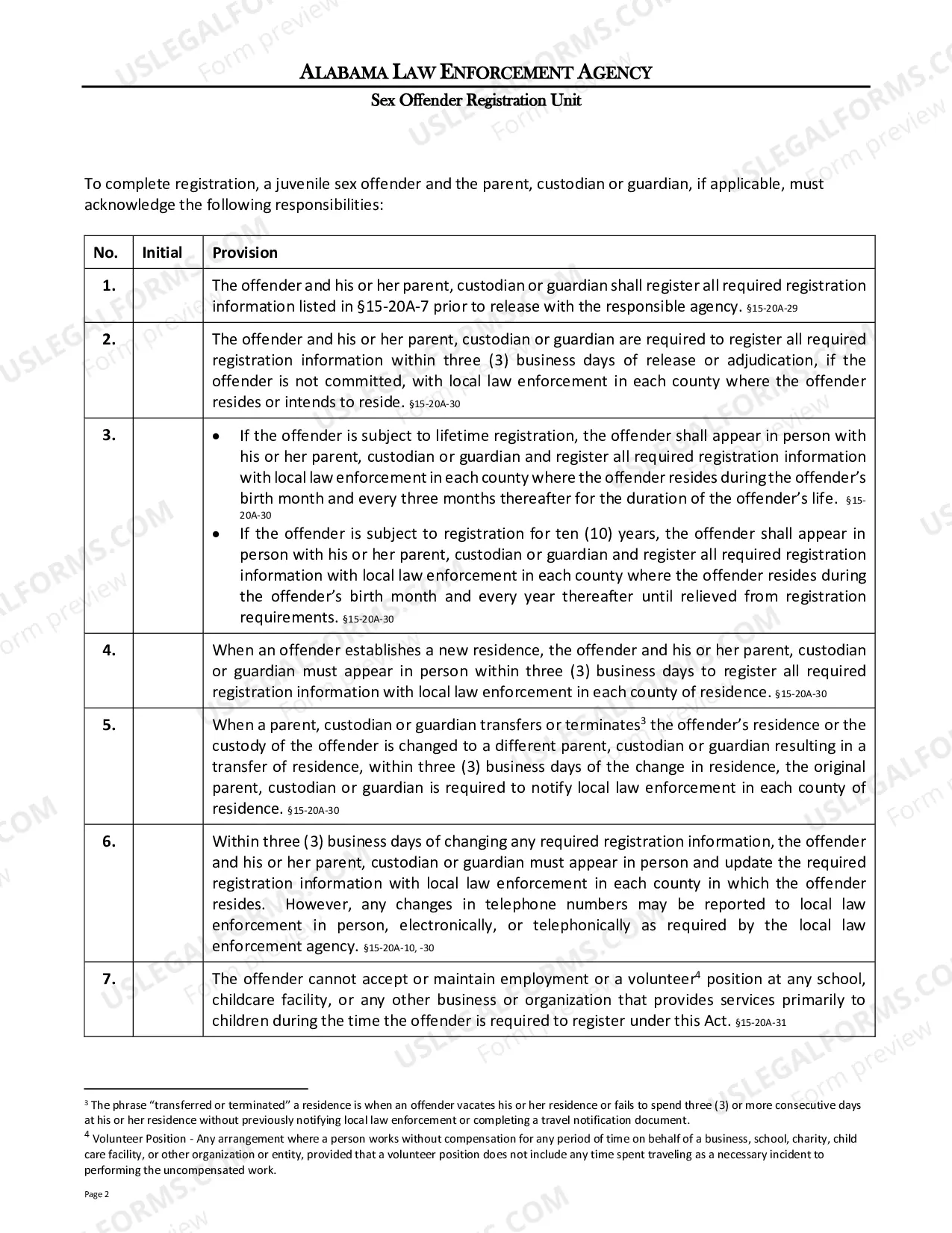 Preview Juvenile Sex Offender Responsibilities Acknowledgement