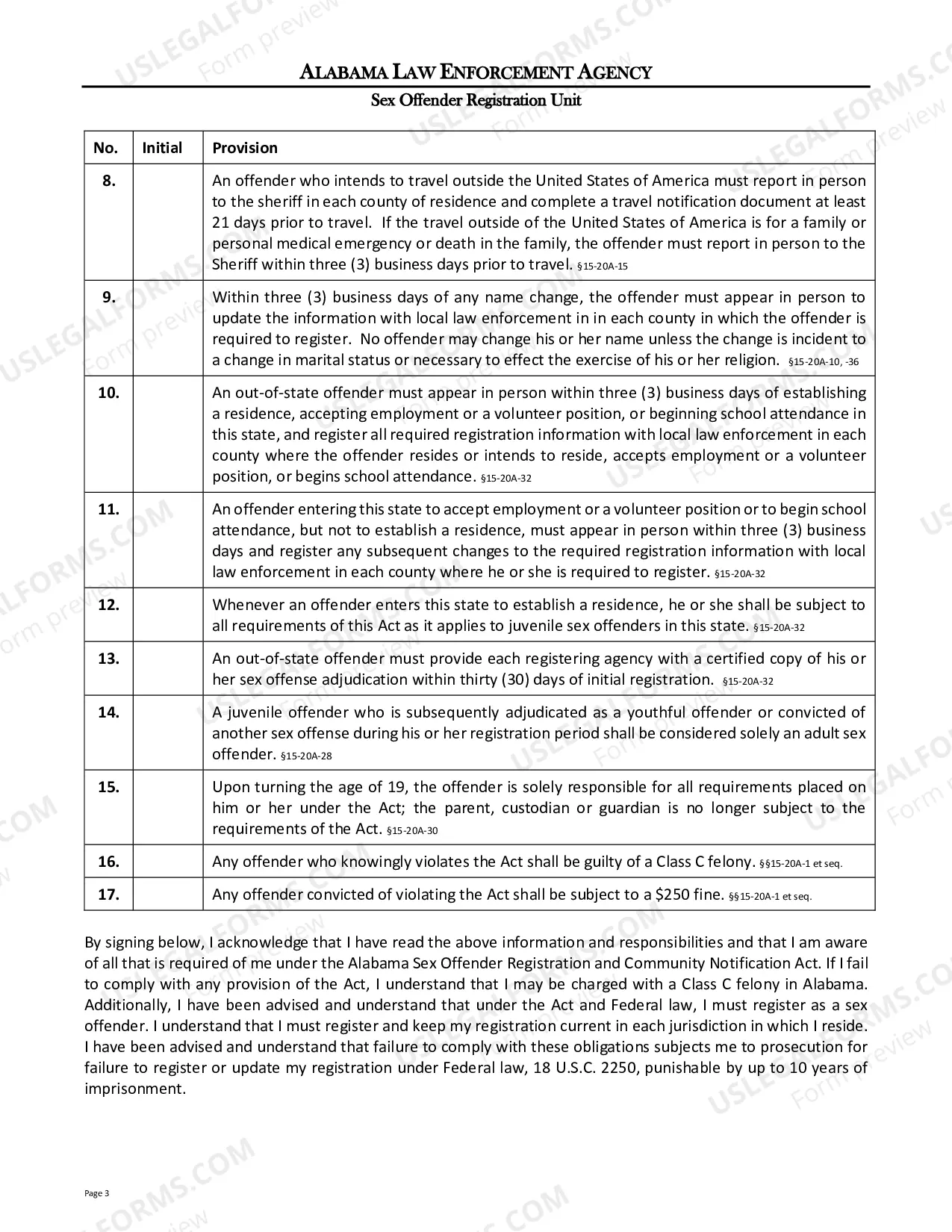 Preview Juvenile Sex Offender Responsibilities Acknowledgement