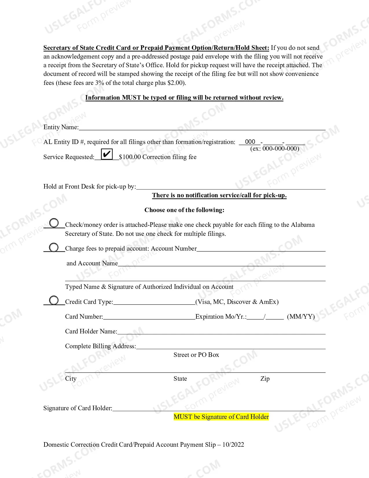 Preview Domestic Limited Partnership (LP) Statement of Correction