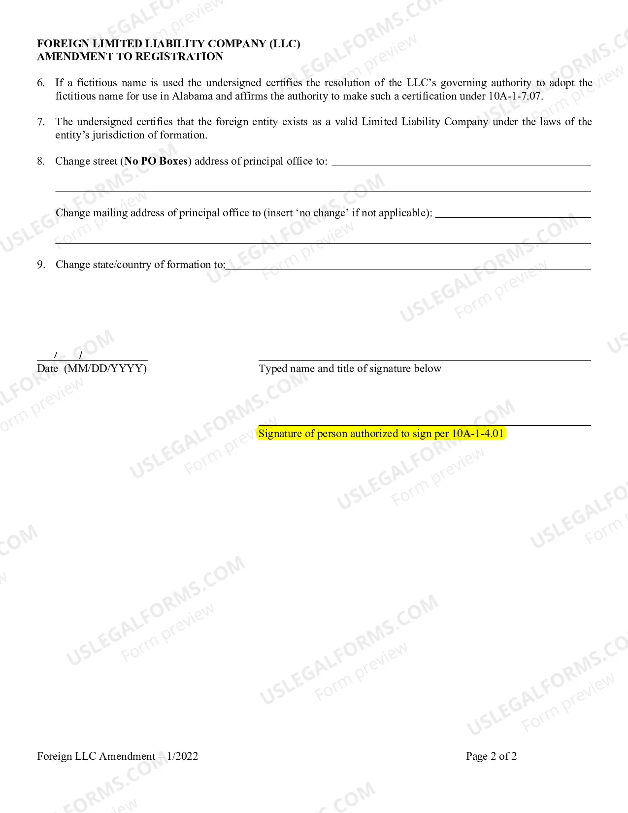 Preview Foreign Corporation Amendment to Registration