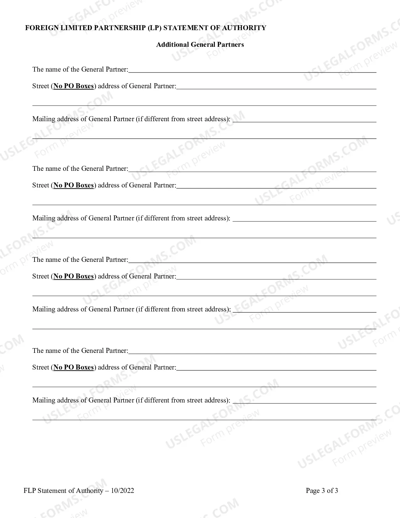 Preview Foreign Limited Partnership (LP) Certificate of Authority