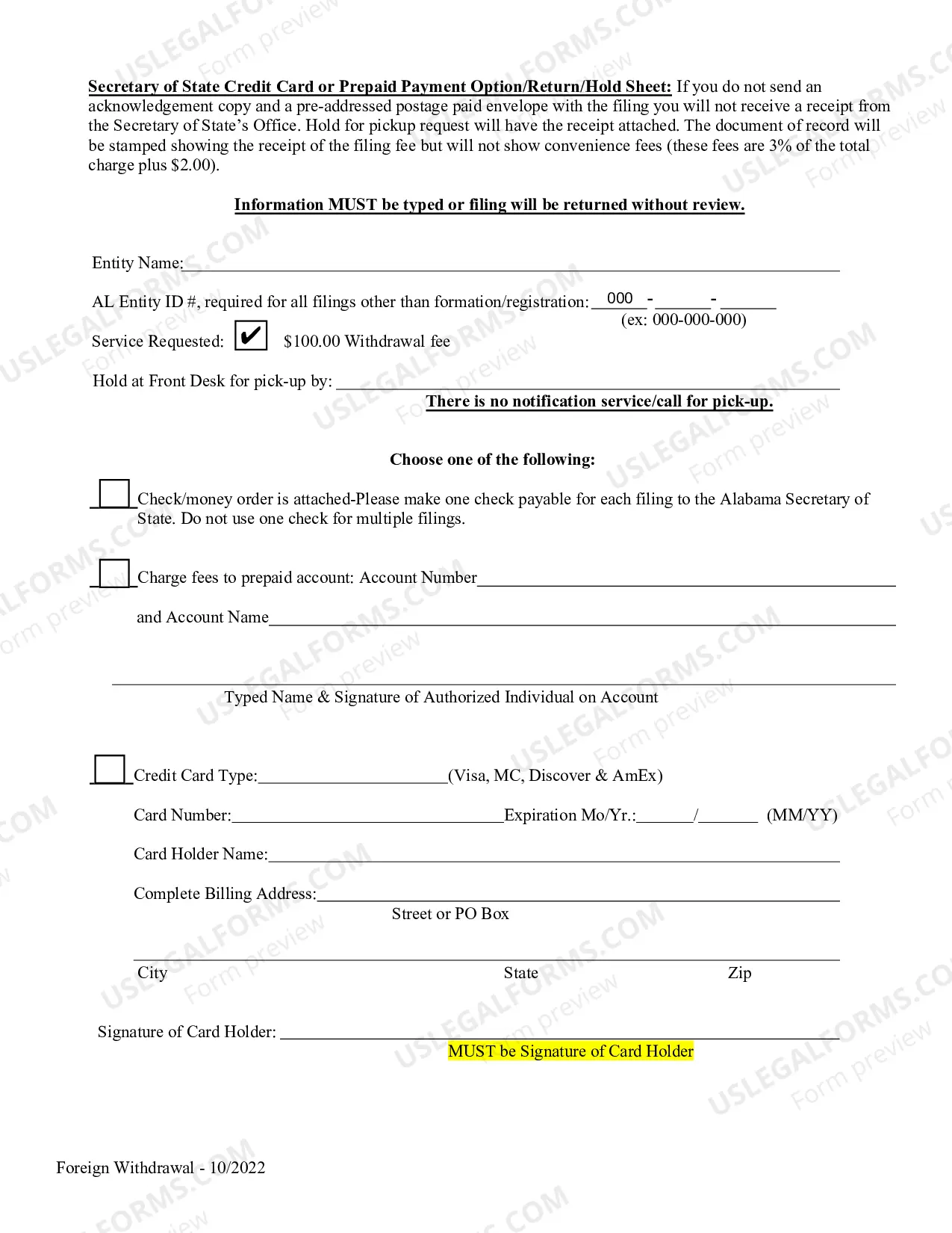 Preview Foreign Limited Partnership Certificate of Withdrawal