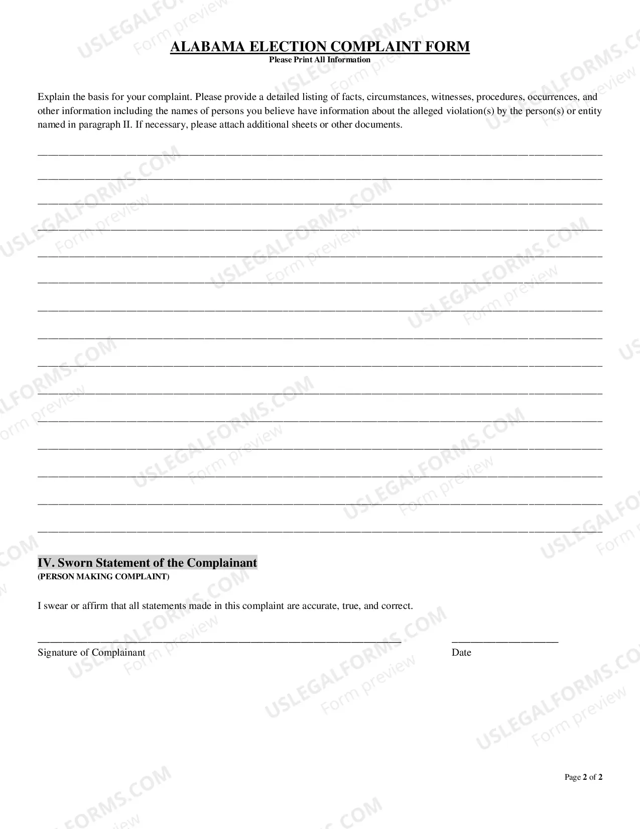 Preview Complaint Form