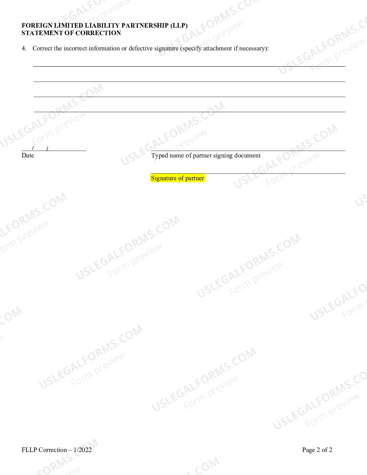Preview Foreign Registered Limited Liability Partnership Statement of Correction