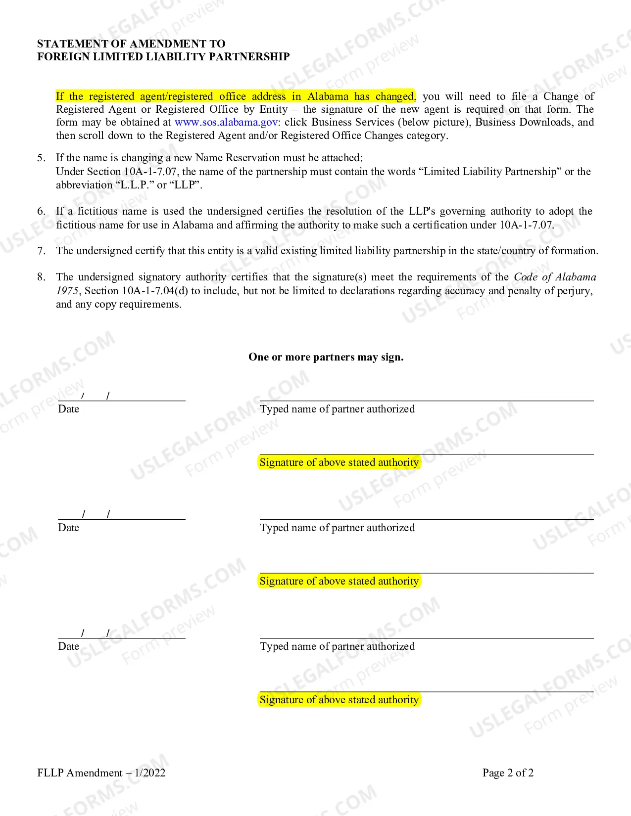 Preview Foreign Registered Limited Liability Partnership Amendment to Registration