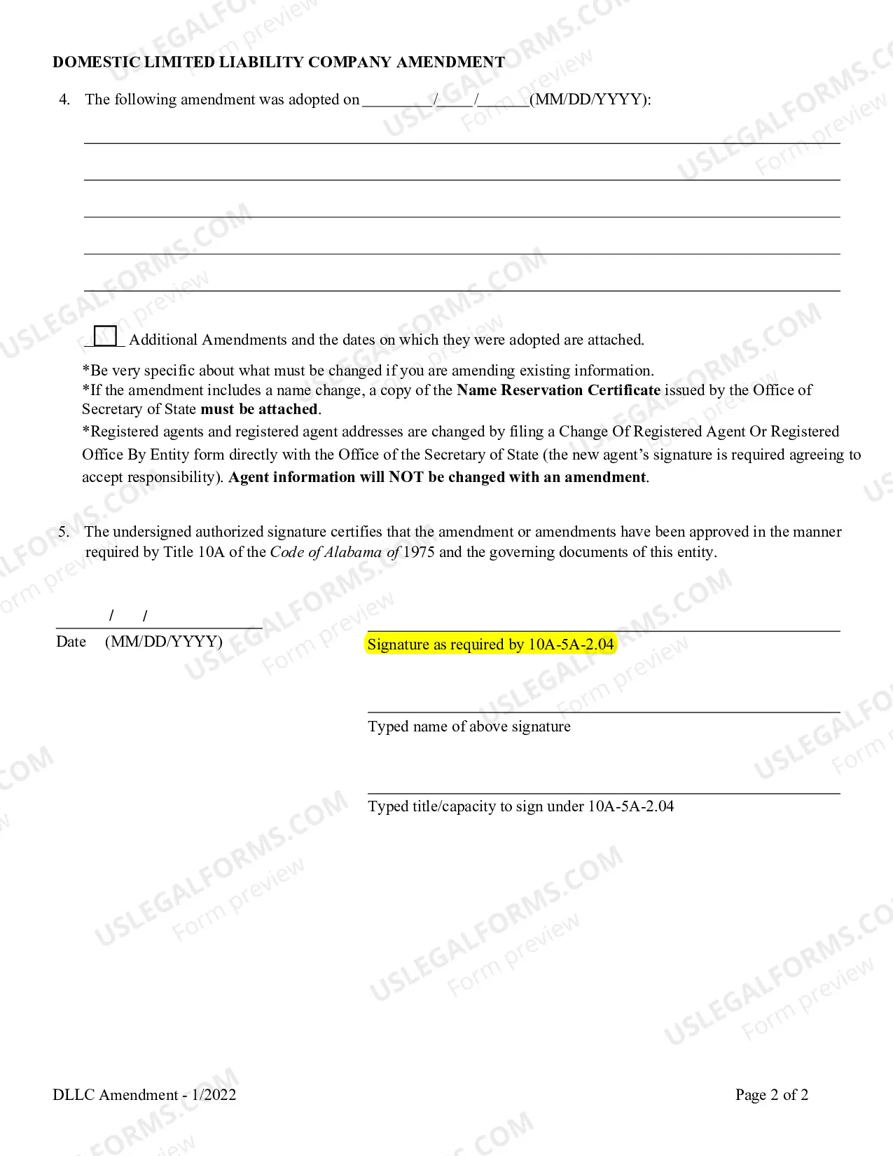 Preview Domestic LLC Amendment to Formation/Organization