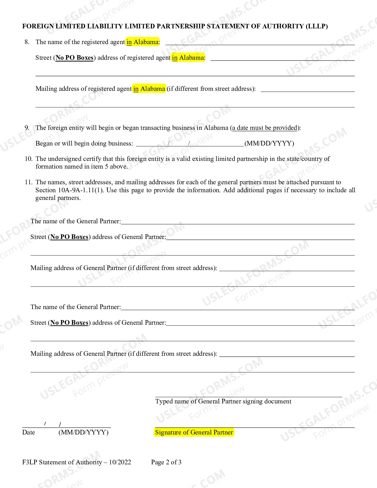 Preview Foreign LLLP Certificate of Authority
