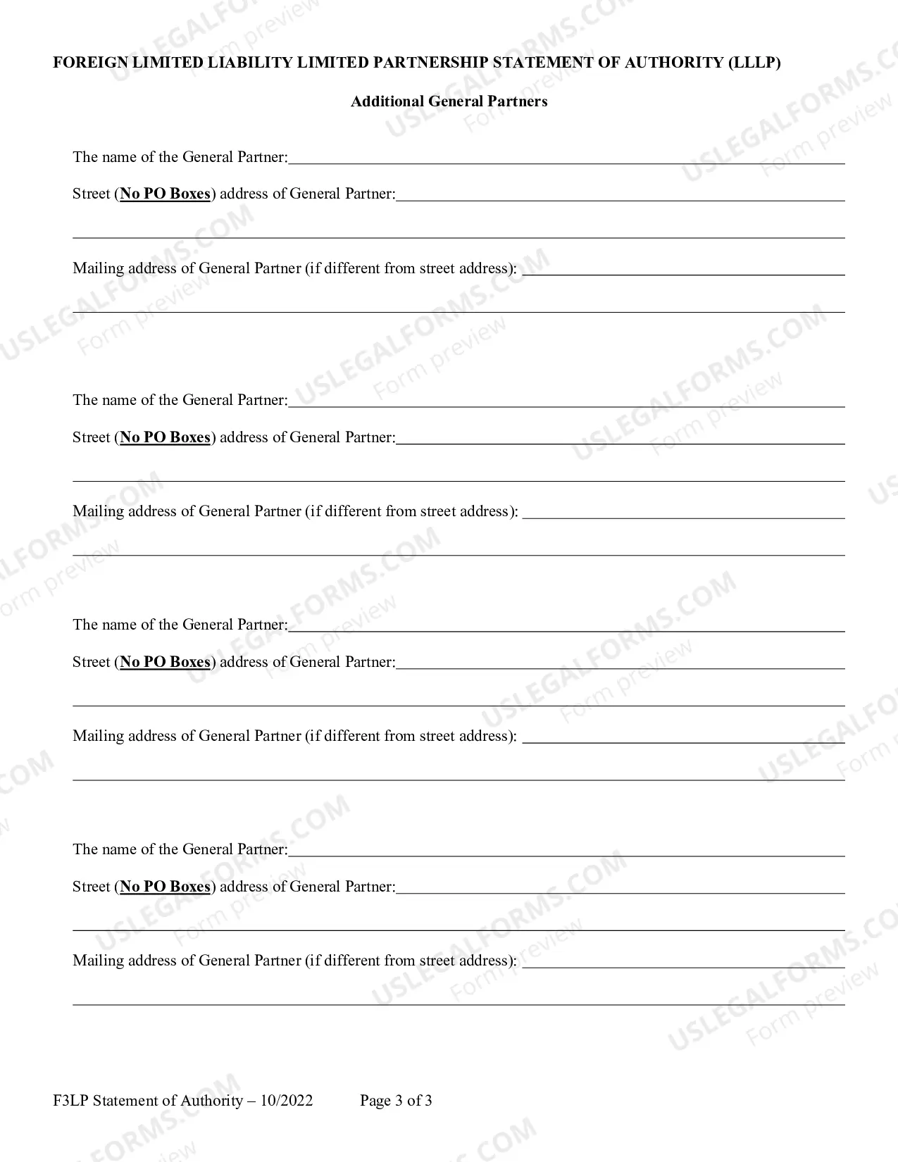 Preview Foreign LLLP Certificate of Authority