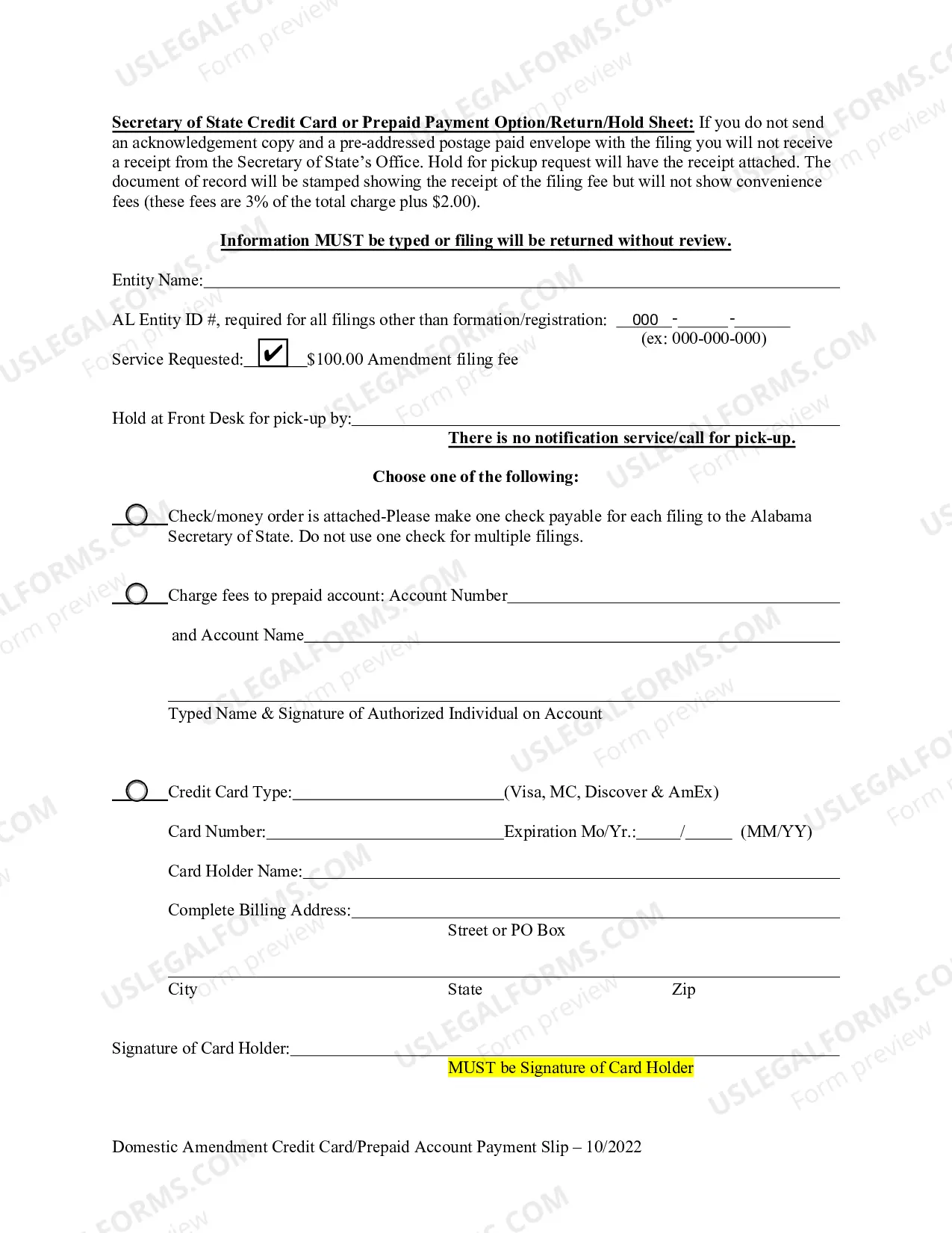Preview Domestic Business Corporation Amendment to Formation/Articles