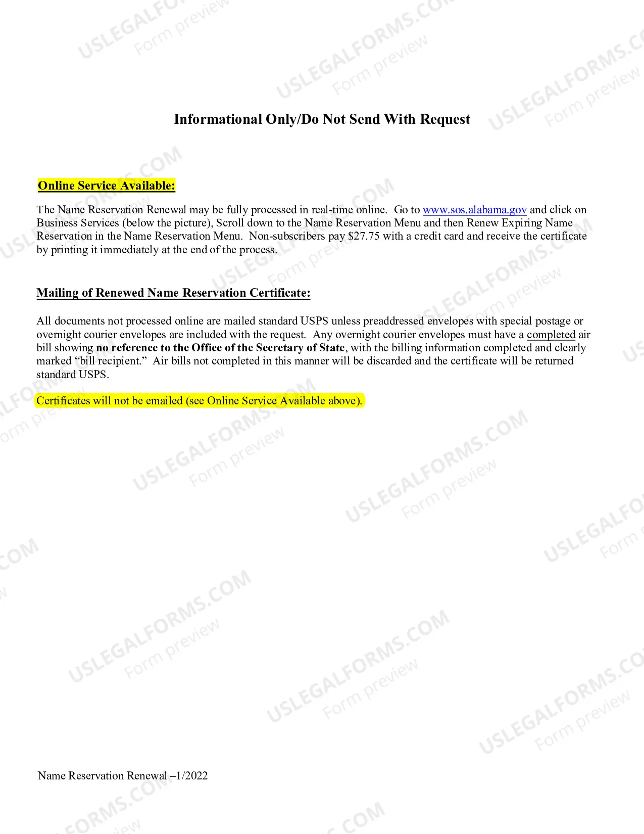 Preview Name Reservation Renewal Request Form Foreign or Domestic