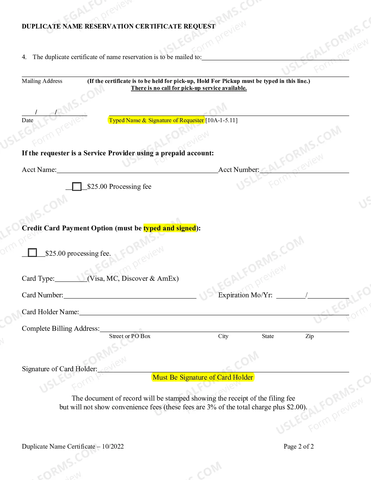 Preview Duplicate Name Certificate Request Form