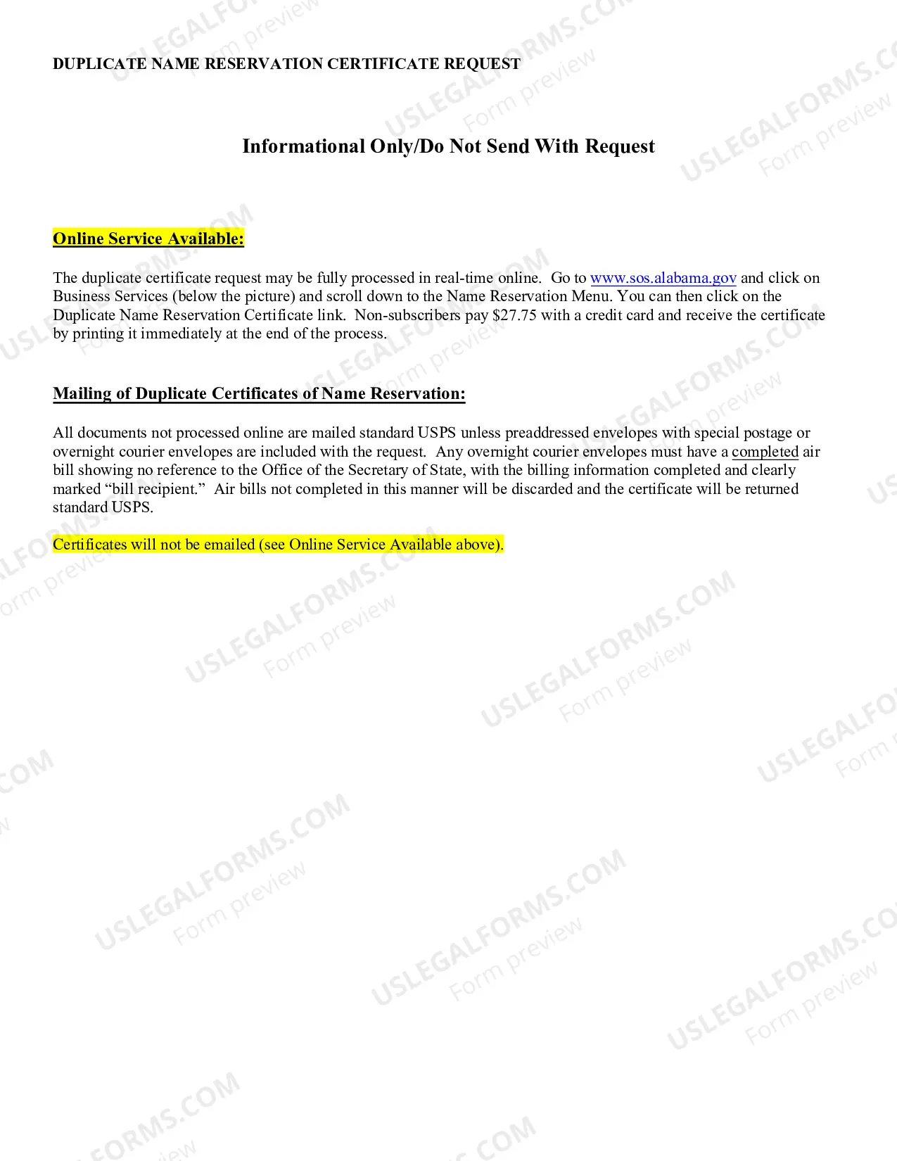 Preview Duplicate Name Certificate Request Form