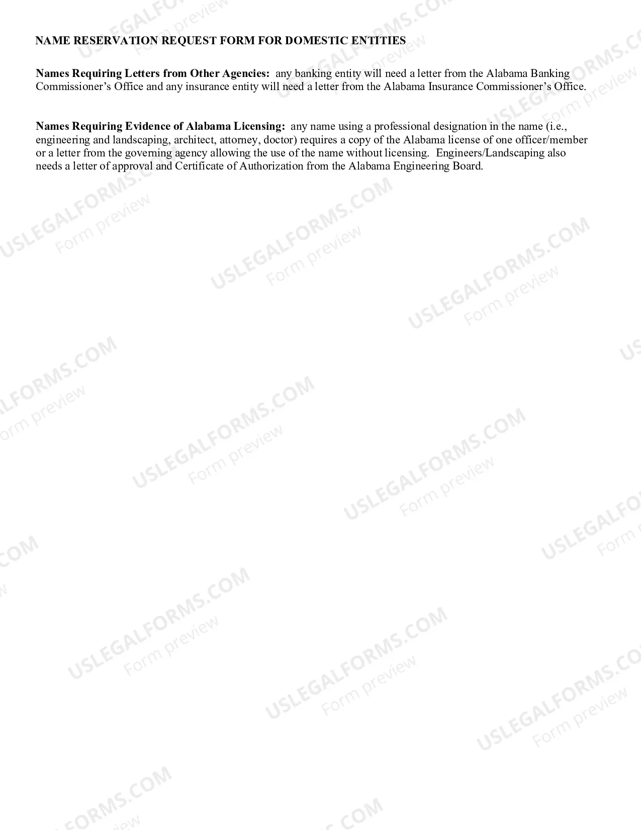 Preview Name Reservation Request Form For Domestic Entities