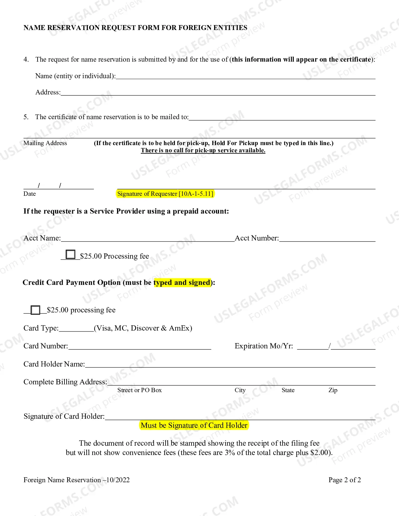 Preview Name Reservation Request Form For Foreign Entities