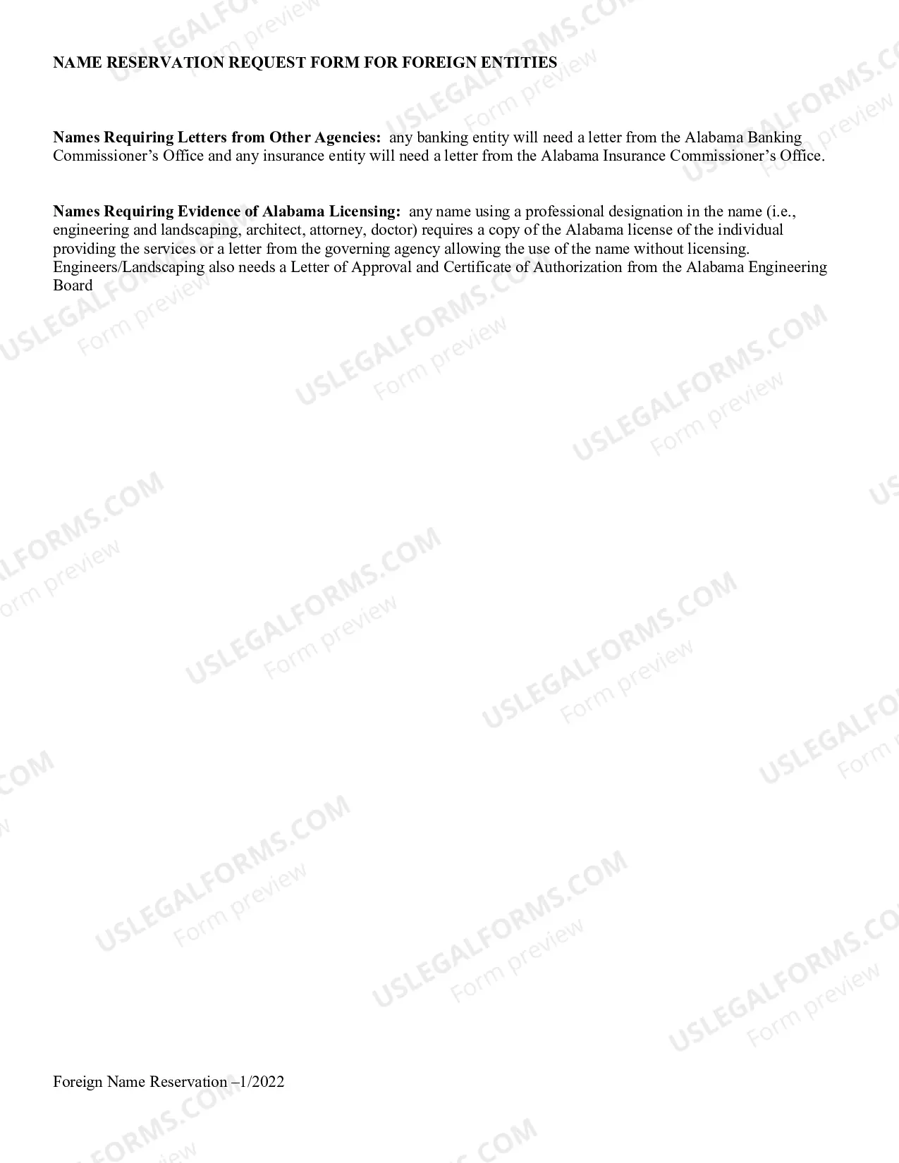 Preview Name Reservation Request Form For Foreign Entities