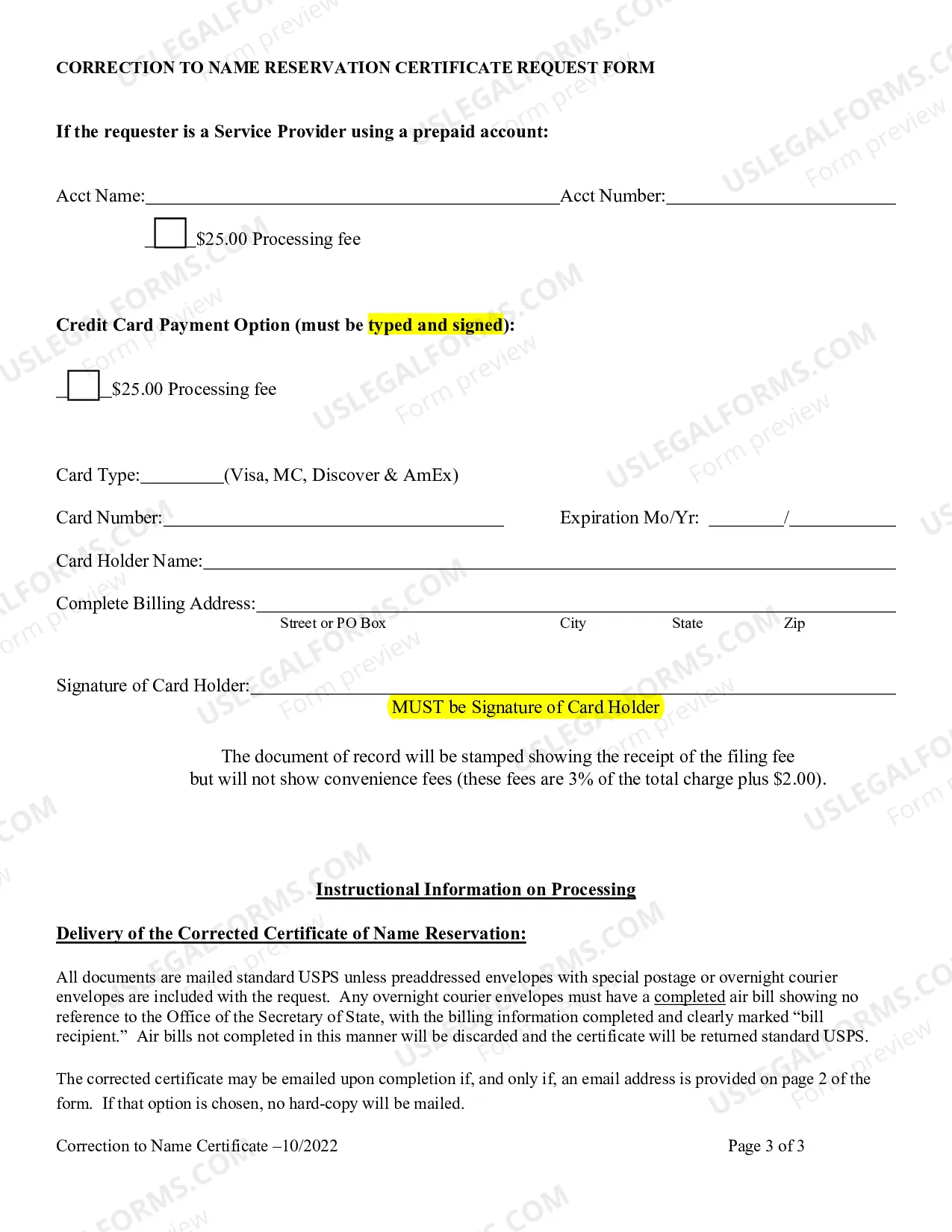 Preview Correction to Name Certificate Request Form